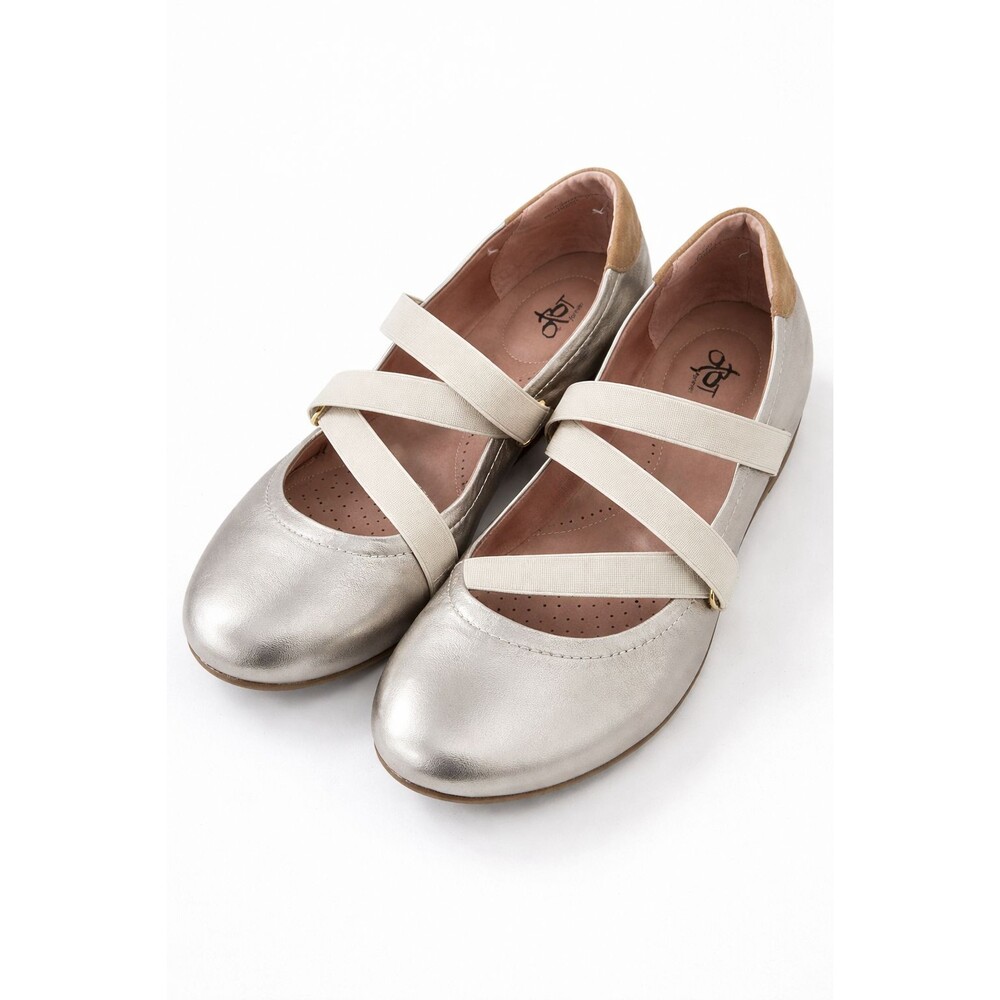 OBT Anora Leather Ballet Light Gold Metallic Size 10 Leather Shoes Small Wedge